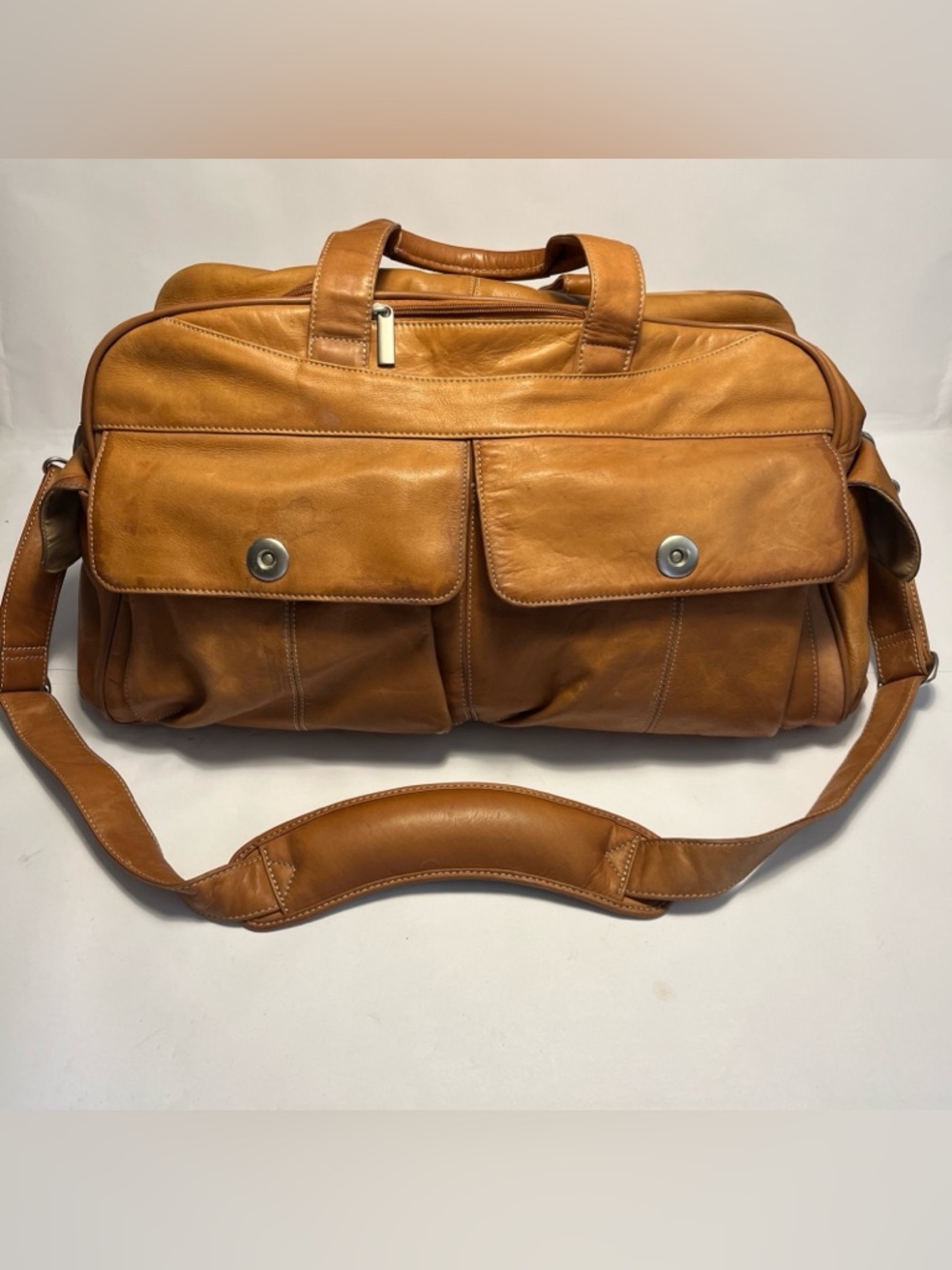 Osgoode Marley Feel The Difference Genuine Leather Duffle Bag With Strap Camel